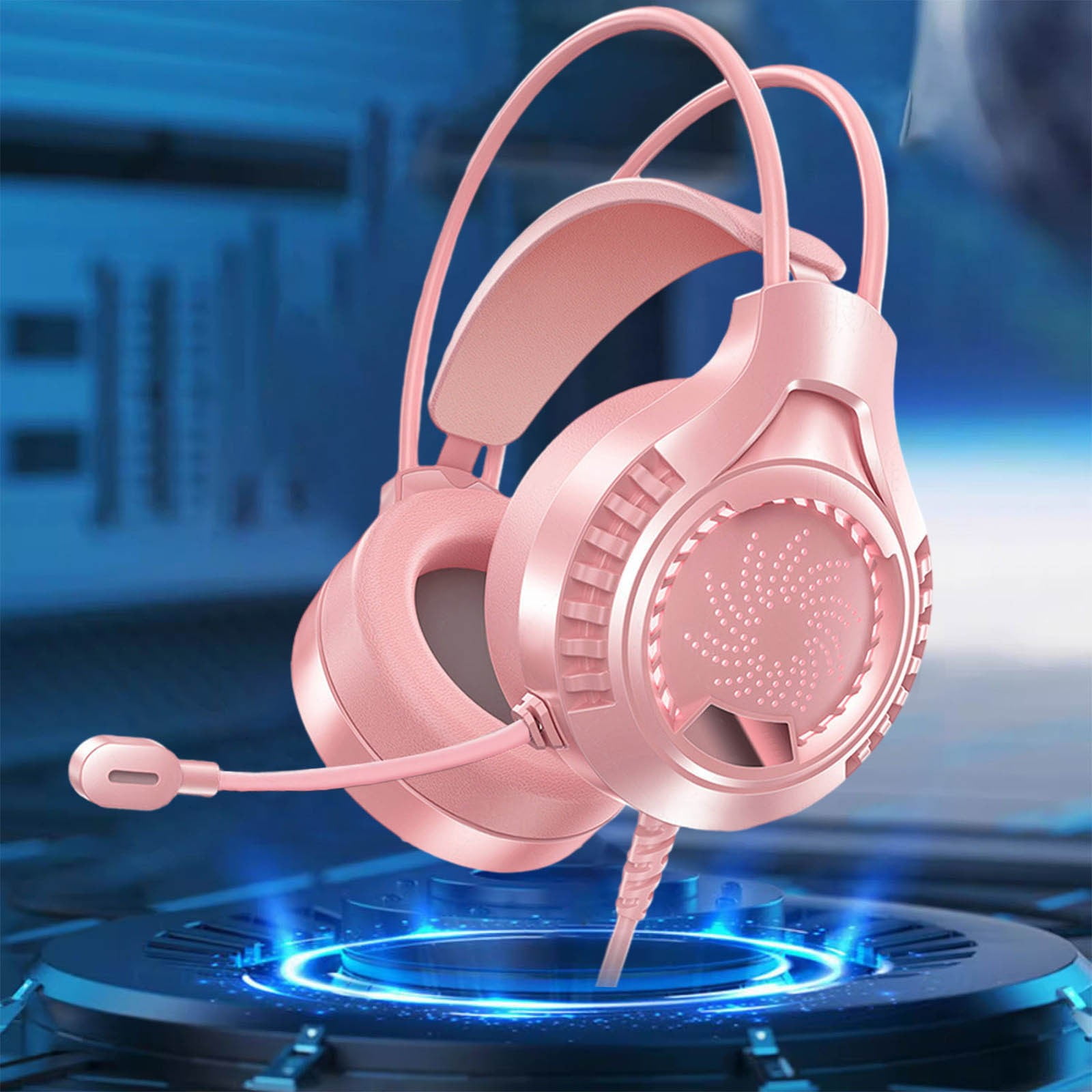 Gaming Headphones Wired Earphones, Illuminated 3.5mm USB Computer Headset with Noise Reduction Microphone, Adjustable Comfortable Headband for Gaming Work Study