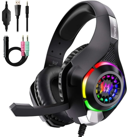 Gaming Headsets Wired for PS4 PS5 Switch Xbox One PC with RGB Light, Noise Canceling Mic,Surround Sound,Over Ear Muffs Gaming Headphones,Black