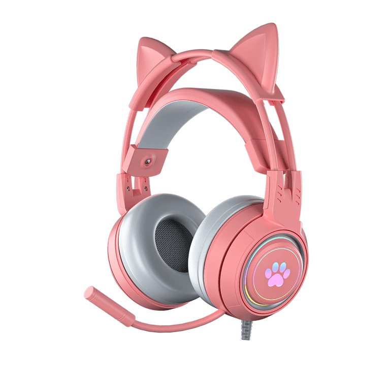 Smart Home Pink Gaming Headset with Cat Ears, RGB Backlight