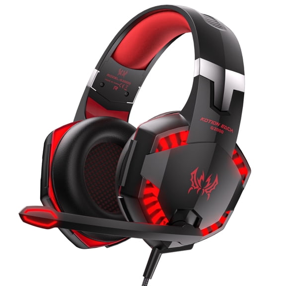 Gaming Headset, G2000 Wired Over-Ear Headset with Noise-Canceling Microphone, Soft Ear Cushions and Bass Surround Sound, Compatible with PS5/Xbox/PC,Red