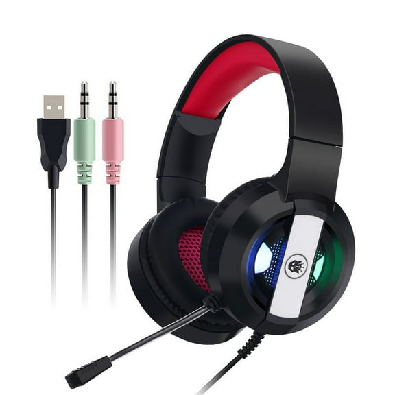 Gaming Headset Headset with 7.1 Surround Sound Stereo, Headset with Noise Canceling Mic & LED Light,Black-red