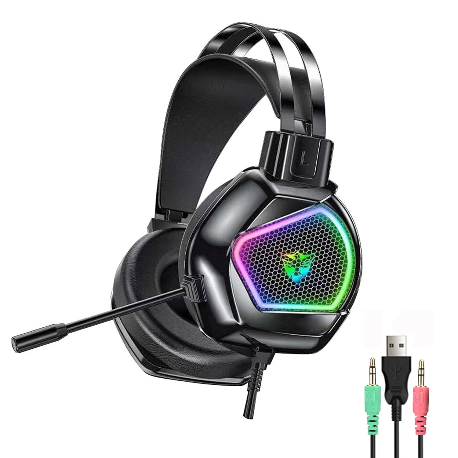 I&H Wired Gaming Headset with Mic, OverEar Noise Canceling Headphones