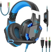 Gaming Headset with Mic for PC,PS4,Xbox One,Over-Ear Headphones with Volume Control LED Light Cool Style Stereo,Noise Reduction for Laptops,Smartphone,Computer Black & Blue G2000 Pro Blue