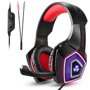 Gaming Headset with Mic for Xbox One PS4 PC Nintendo Switch Tablet Smartphone, Headphones Stereo Over Ear Bass 3.5mm Microphone Noise Canceling 7 LED Light Soft Memory Earmuffs