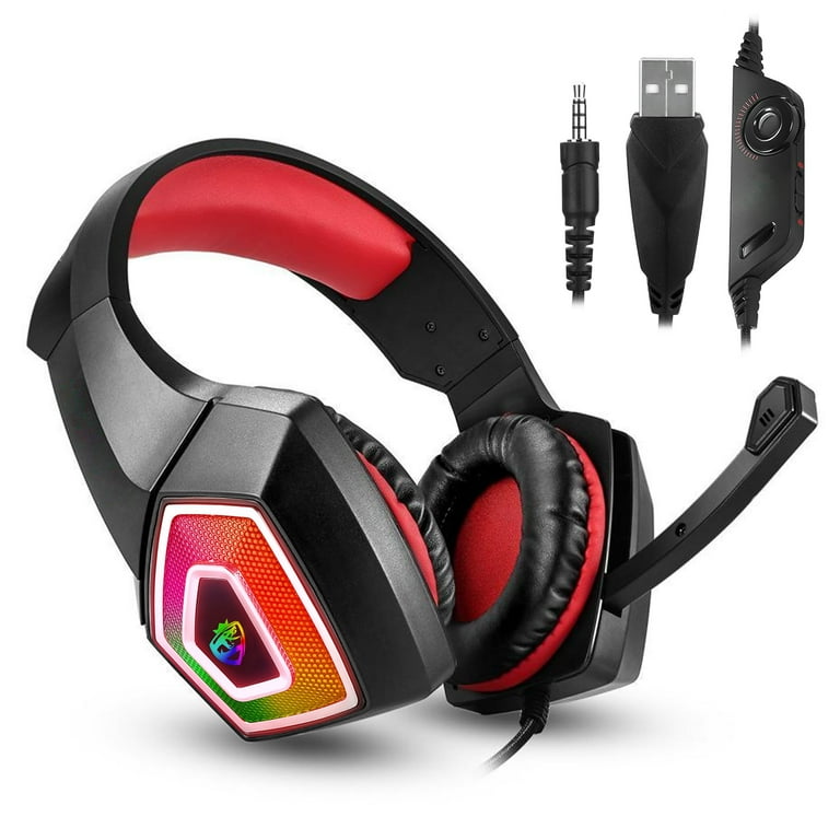 EEEkit Gaming Headset Fit for PS5 PS4 PC Xbox Nintendo Switch USB 3.5mm Wired Noise Cancelling Over Ear Headphones with Mic Stereo Surround