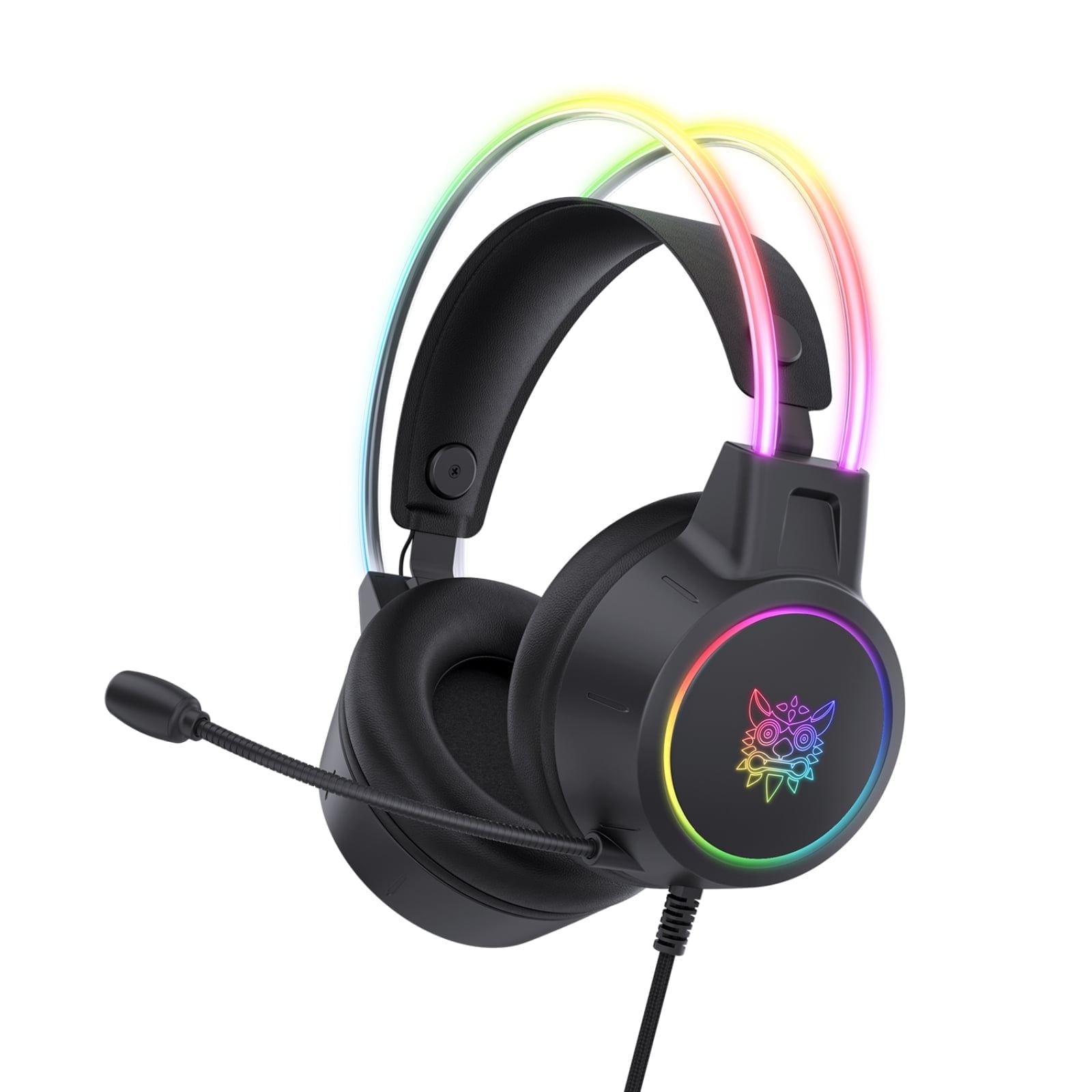 Gaming Headset with Microphone, RGB Rainbow Gaming Headphones for PC PS4 PS5 Laptop, Wired 3.5mm Audio Over Ear Headphone for Adults, Stereo Surround Sound, Noise Canceling Mic, Black