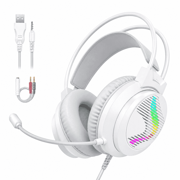 Wired Headphones, PS5 Headset, Xbox Headset, PC Gaming Headset for Mac PS4, Gaming Headphones with Mic, 3.5mm Headphones, Over Ear Headphones Wired, 50mm Drivers, Stereo Sound, RGB Light