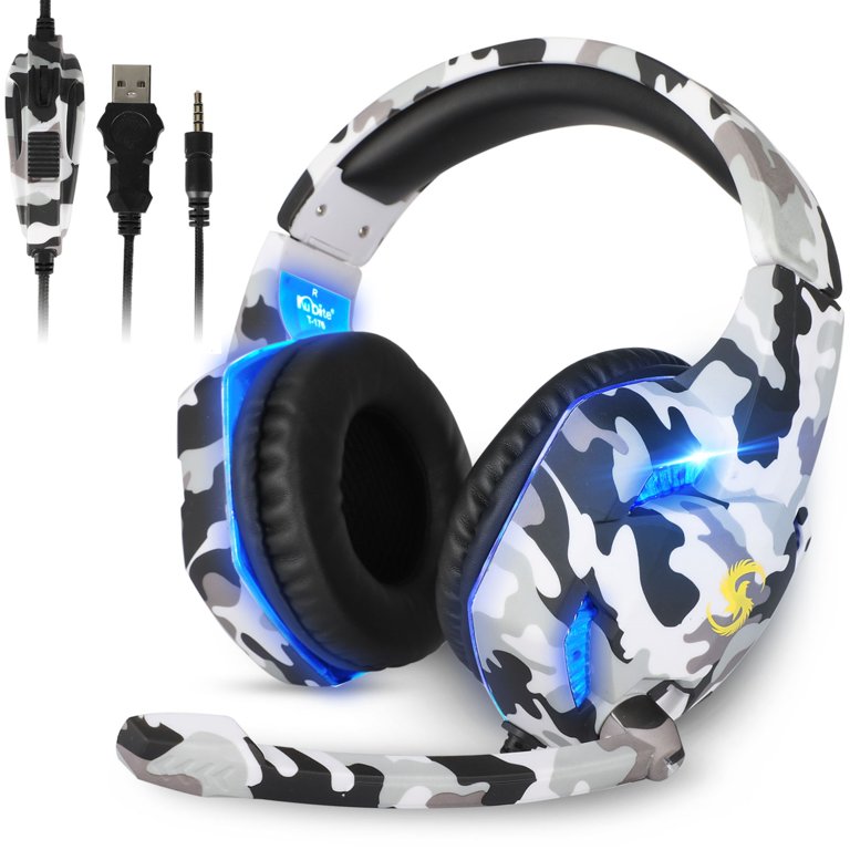 Gaming Headset for PC PS4 Xbox One EEEkit Stereo Gaming Headphones with Noise Canceling Mic Memory Earmuffs LED Lights 3.5mm Over Ear Headphones