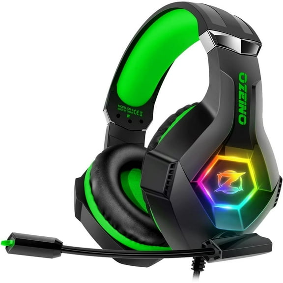 Gaming Headset for PC, PS5, PS4, Xbox Headset with 7.1 Surround Sound, Gaming Headphones with Noise Cancelling Flexible Mic RGB Light Memory Earmuffs for Xbox one, Switch, Mac