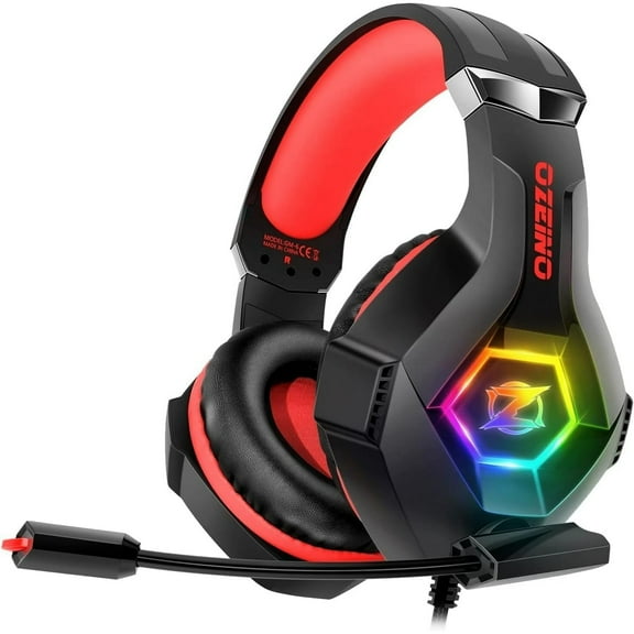 Gaming Headset for PC, PS5, PS4, Xbox Headset with 7.1 Surround Sound, Gaming Headphones with Noise Cancelling Flexible Mic RGB Light Memory Earmuffs for Xbox one, Switch, Mac