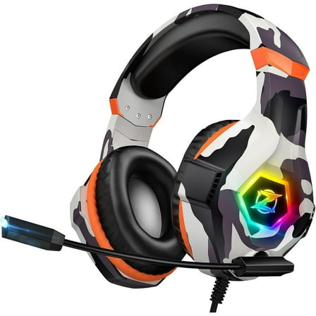 Gaming Headset for PC, PS5, PS4, Xbox Headset with 7.1 Surround Sound, Gaming Headphones with Noise Cancelling Flexible Mic RGB Light Memory Earmuffs for Xbox one, Switch, Mac