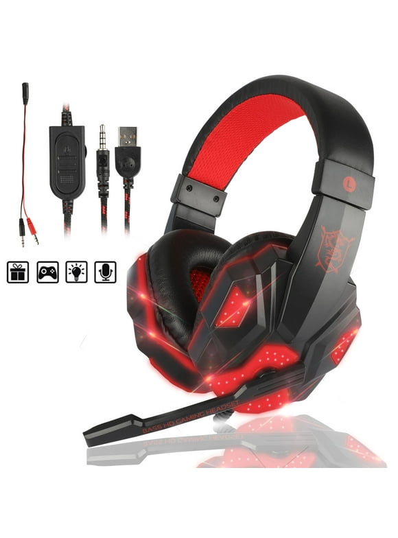 Gaming Headset for PS4 PS5 Xbox One PC with Noise Cancelling Mic & LED Light, Camo Surround Sound Wired Over-Ear Headphones with Soft Comfort Earmuffs & Volume Control fits for Laptop Nintendo Mac