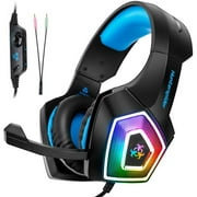 Gaming Headset for PS4 Xbox One, PC Gaming Headset with Mic, Noise Cancelling Over Ear Headphones with LED Light, Bass Surround, Soft Memory Earmuffs for Laptop Mac NS 3DS