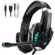 Gaming Headset Wired for PS5/PS4/PC/Switch Controller,Stereo Noise Cancelling Over Ear Headphones with Mic LED Light Bass Surround,Black