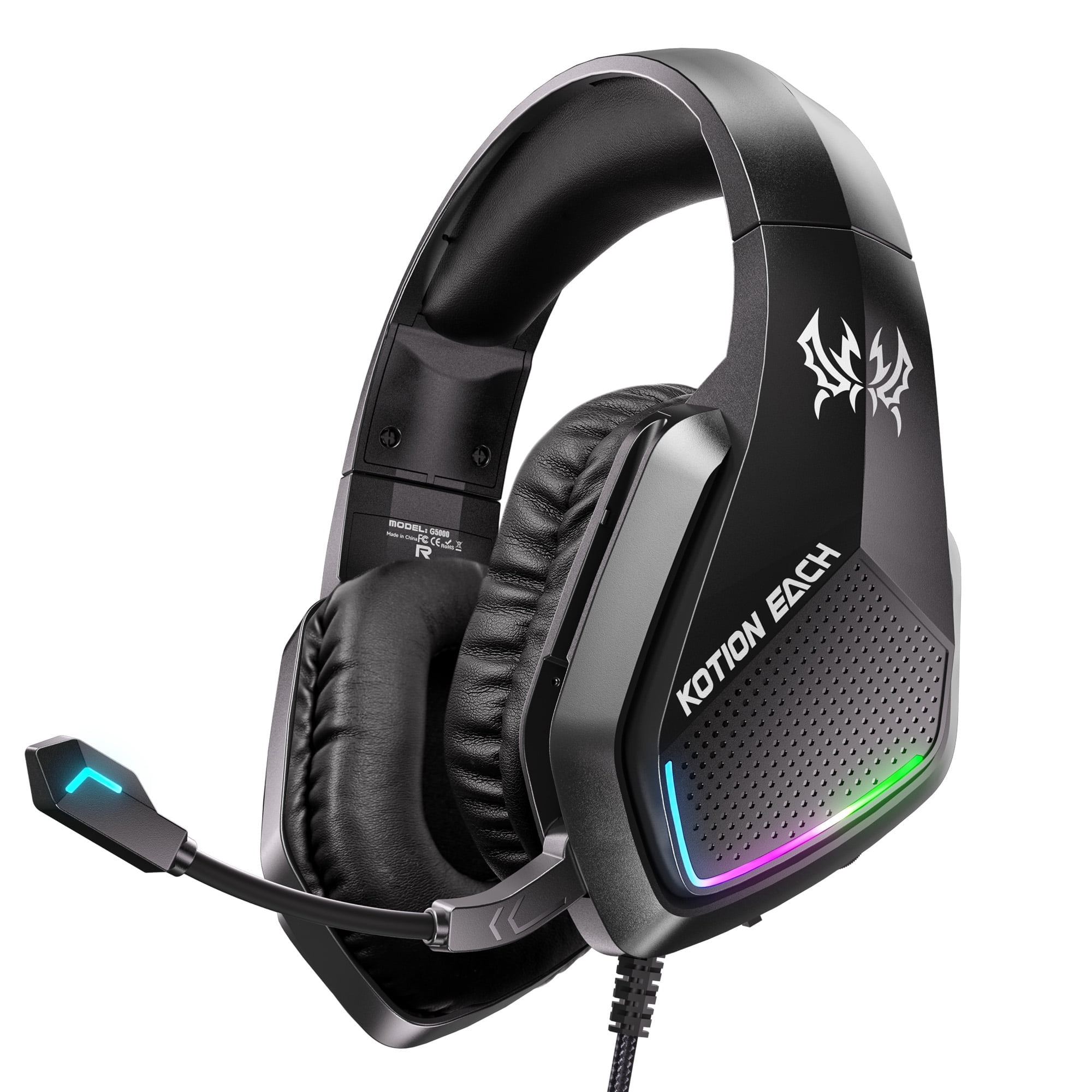 Gaming Headset for PS5, PS4, Xbox Series X/S, Xbox One, PC, Wired Over Ear Gaming Headphone with Noise Canceling Mic & Stereo Bass Surround Sound & LED Light - Black