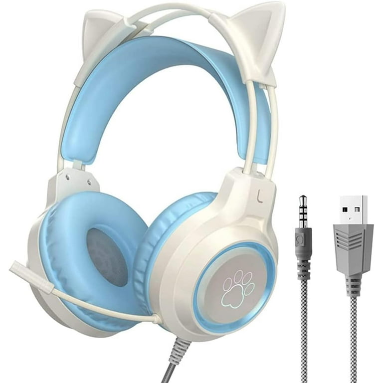 Gaming Headset with Removable Cat Ears, Wired Headphones