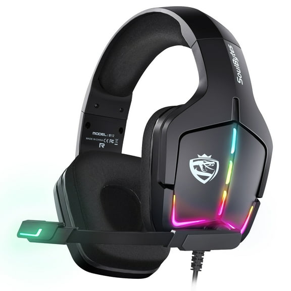 Gaming Headset for Switch, PC, Laptop, Surround Sound RGB Gaming Headphones with Noise Canceling Microphone, 50MM Dynamic Drivers, 3.5MM Audio Jack, Black