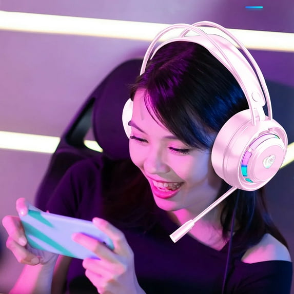 Gaming Headset Wired, Dual-Channel, 50MM Speaker Unit, Surround Sound, Colorful Breathing Light, 360° Retractable Mic, Comfortable Ear Cups, 3.5mm Plug, for Desktop Computer Laptop