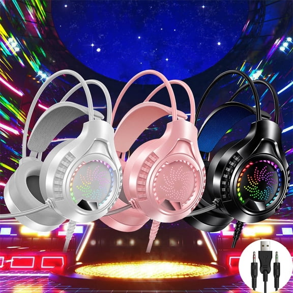 Gaming Headset Wired Earphones Illuminated USB 3.5mm Noise Reduction Microphone Over Ear for PC Desktop Computer by PALIFEUR