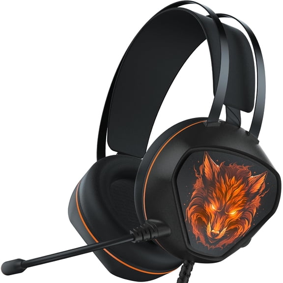 Gaming Headset for Xbox Series X/S, One, PS5, PS4, PC with 7.1 Surround Sound, Wired Headphone Noise Cancelling Mic, Dynamic RGB Light Controller, Switch (Black Orange)