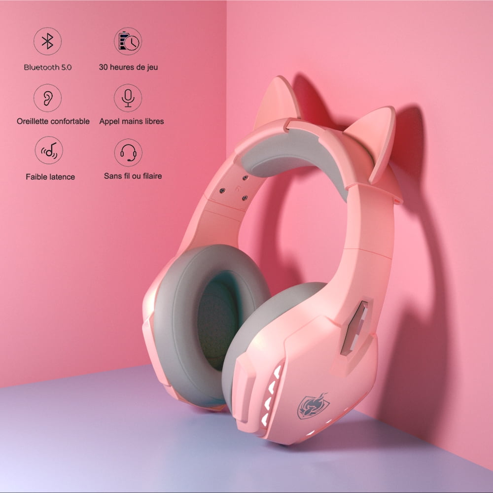 Gaming Headset for Girls with Cute Cat Ears Wired for PS5 PS4 PC Nintendo Switch with Detachable Mic Bluetooth Headphones for Phone