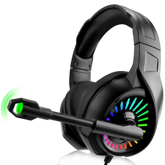 Gaming Headset, 3.5mm Wired Gaming Headphones with Noise Canceling Microphone, Computer Headset with RGB Light for PS4, PC