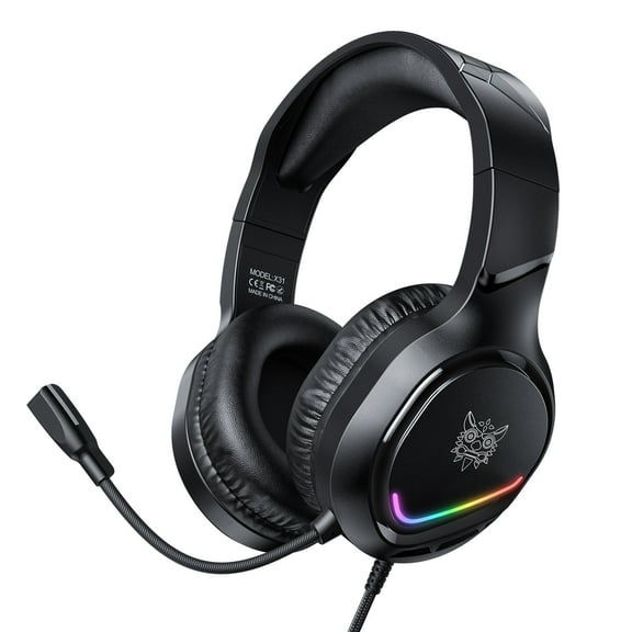 Siivton Gaming Headset with Microphone, 50mm Drivers, LED Lights, 3.5mm Dual Interface, for PS4,PS5,XBOX,PC, Laptop, Mobile