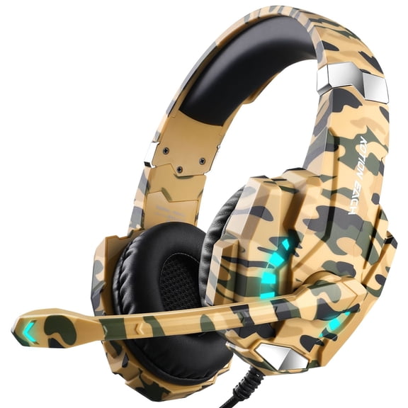 Gaming Headset with Microphone, Headphones Over Ear with LED Lighting 3.5mm Plug Headphone Compatible with PS5 PS4 Computer Laptop iPad, Brown