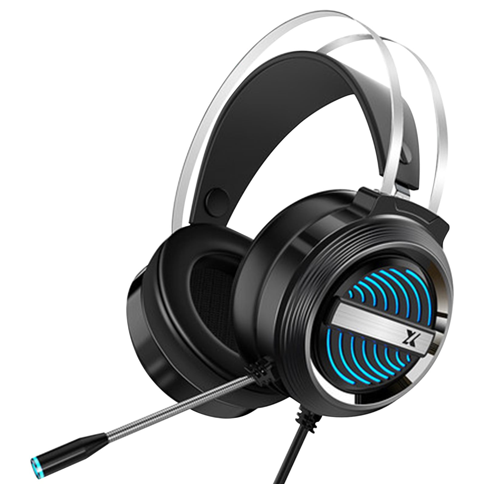 Gaming Headset with Microphone for Pc, Stereo Wired Noise Cancelling Over-Ear Headphones with Mic, RGB, for Computer, Laptop, Gamer (Black)