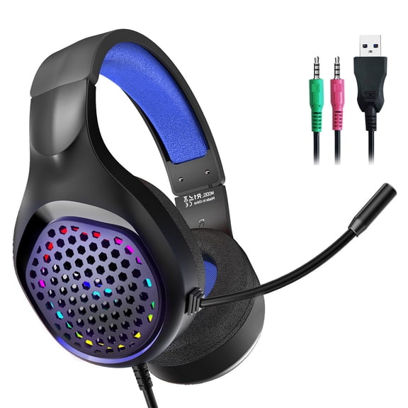 Gaming Headset with Noise Cancelling Microphone LED Light for Computer Corded Over Ear