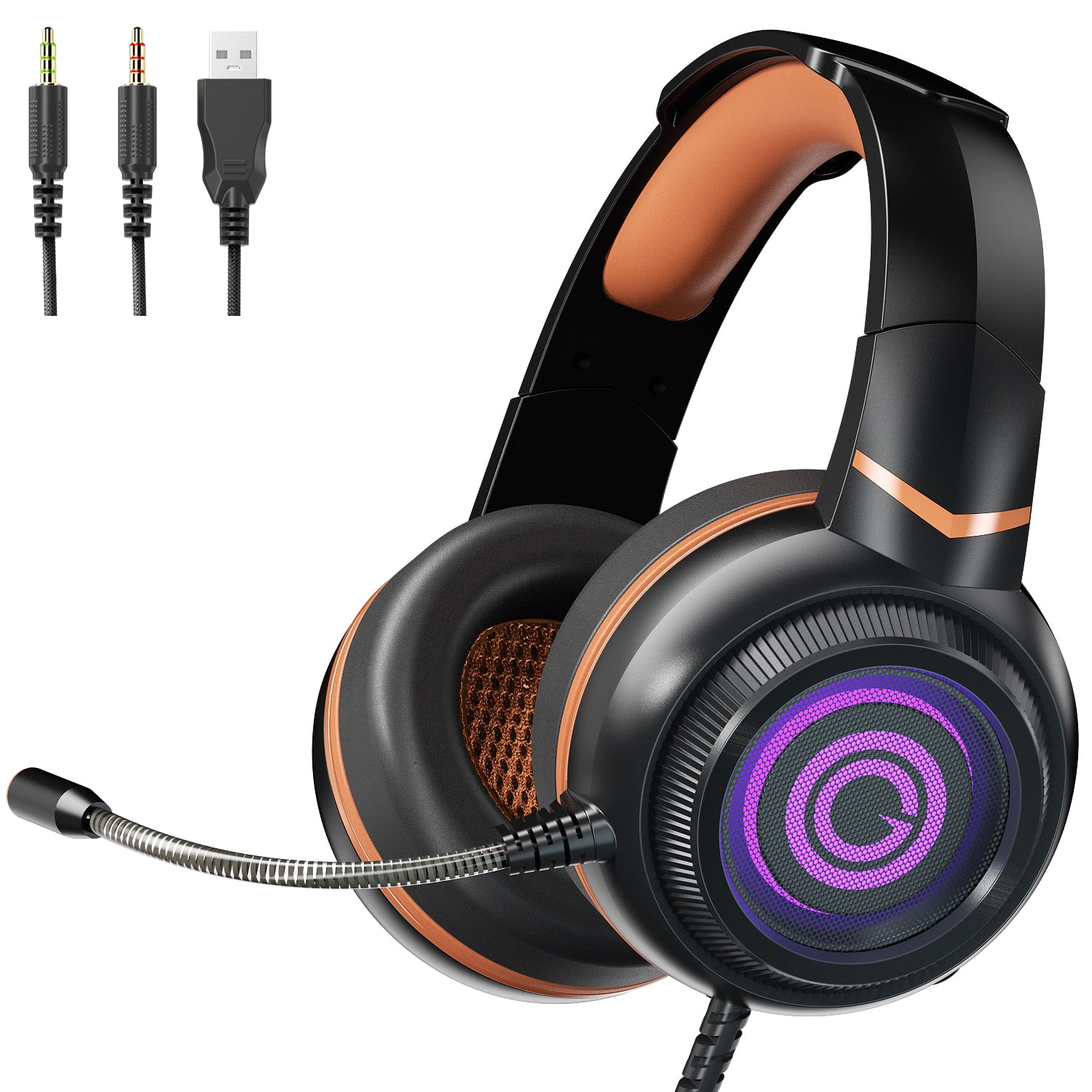 Cshidworld Gaming Headsets, Headphone for PS4/PS5/PC/Switch, 7.1 Surround Sound Over-Ear Headset with RGB Light, Noise Cancelling Computer Gamer Headset with Mic for Xbox Series