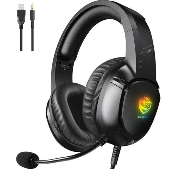 Gaming Headsets Wired for PS5/PS4/Xbox One/Nintendo Switch/PC/Mac/Phone,Over Ear Gaming Headphone with 7.1 Surround Sound,Noise Cancelling Mic,50MM Speaker,LED Lights,Black