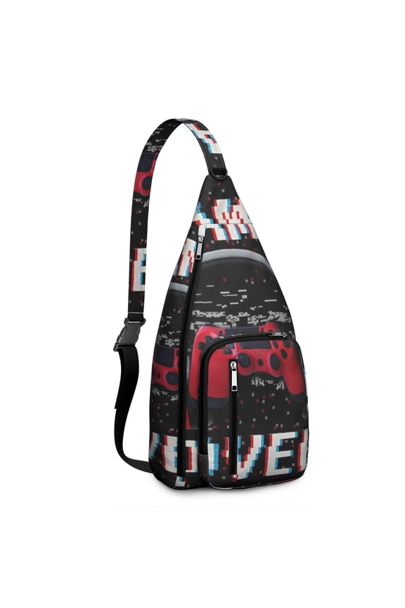 Gaming Inspired Travel Sling Pack - Waterproof Chest Bag with Secure Pockets for Tech Accessories & Daily Essentials