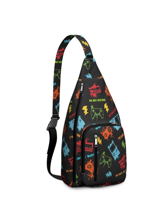 Gaming Inspired Travel Sling Pack - Waterproof Chest Bag with Secure Pockets for Tech Accessories & Daily Essentials