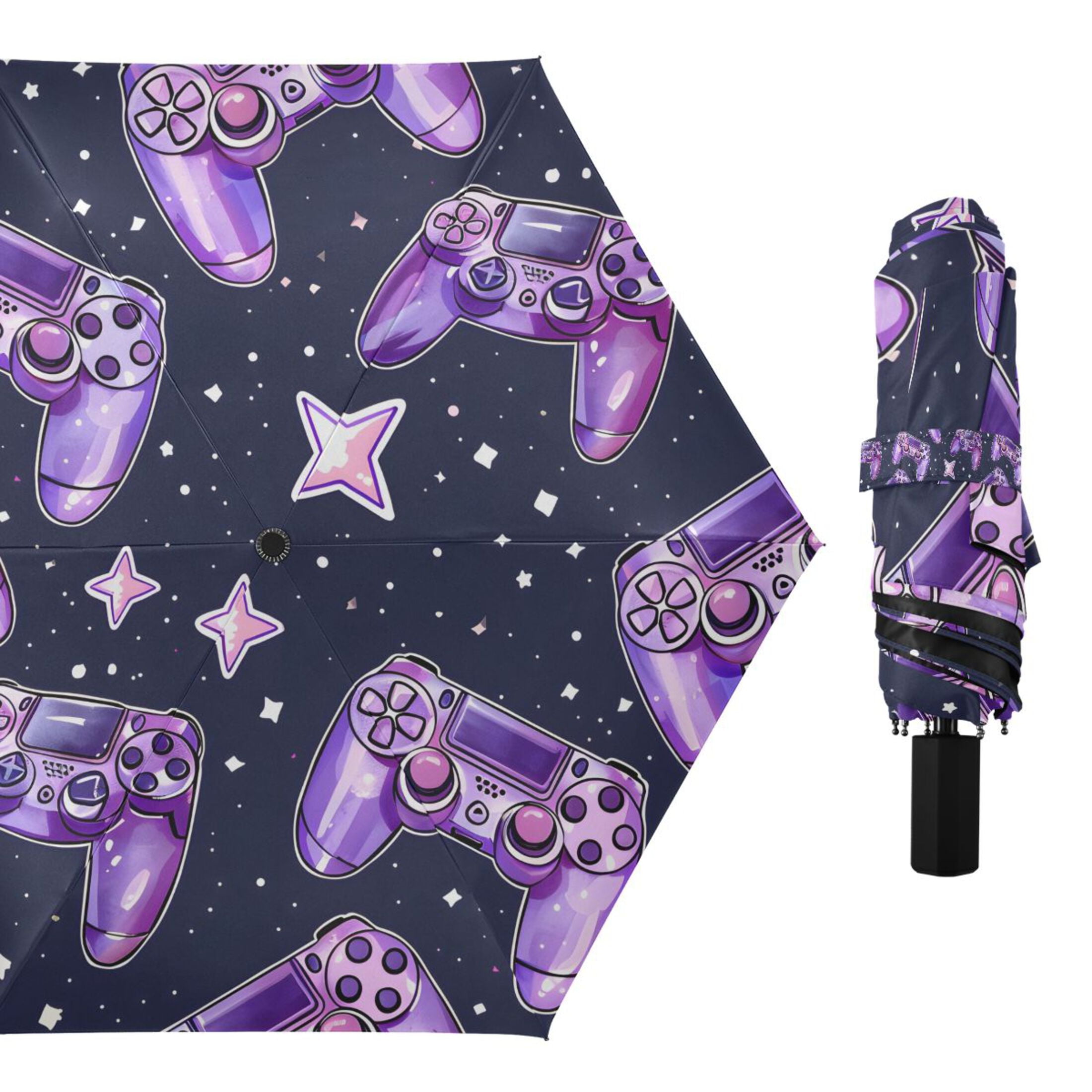 Gaming Joystick and Star Compact Sun Umbrella Windproof Travel Umbrellas for Rain Strong Portable UV Protection