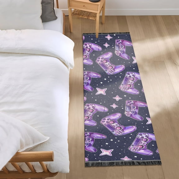 Gaming Joystick and Star Runner Area Rug 2x6 Soft Non-Slip Washable Bedside Carpet for Hallway Bedroom Living Room Home Decor