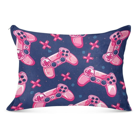 Gaming Joysticks and Button Plush Pillow Cases Standard Size Ultra Soft Warm Pillowcases with Zipper 20"x26"