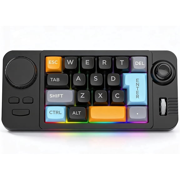 Gaming Keyboard, 19-Key Mini Mechanical Office Keypad One Handed with Hot-Swappable Keys, Macro Programmable, RGB Backlit, Type-C Wired, With Rollers, Joystick for PC/window/Laptop/Desktop Computer