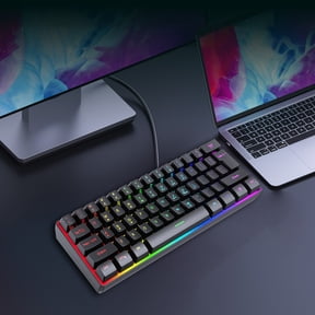 Gaming Keyboard, 61 Keys Wired Backlit Keyboard With Ergonomic Wrist Support Mechanical Feel Shortcut Keys Adjustable Brightness, Compact Computer Keyboard for Gaming Office Laptop