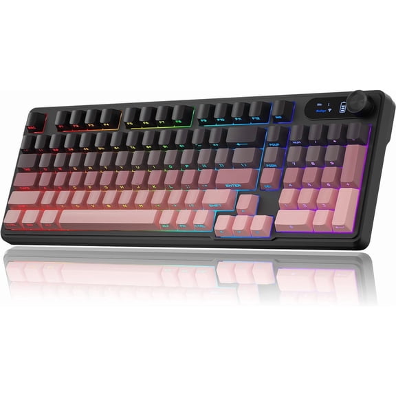 Gaming Keyboard,  Backlit, Tri-Mode /2.4G/-C, 98  Quiet Keyboard with Number Pad, Volume Knob & Screen, Side Printed PBT Keycaps for PC//Laptop