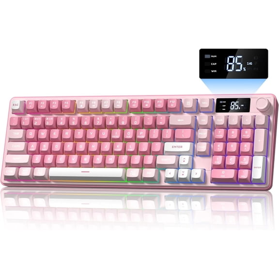 Gaming Keyboard Creamy Keyboard with Media Knob & Screen Cute Keyboard Mechanical Feeling Membrane Keyboard with Number Pad RGB Backlit Tri-Mode BT/2.4GHz/USB-C -