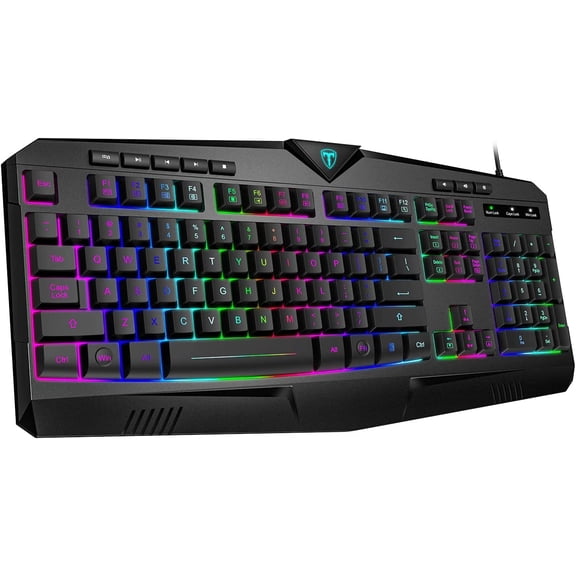 Gaming Keyboard, Full Size RGB Backlit Quiet Computer Wrist Rest, Silent Keys, Multimedia Anti-ghosting, Waterproof Light Up USB Wired Keyboard for PC Mac Xbox Gamer Office