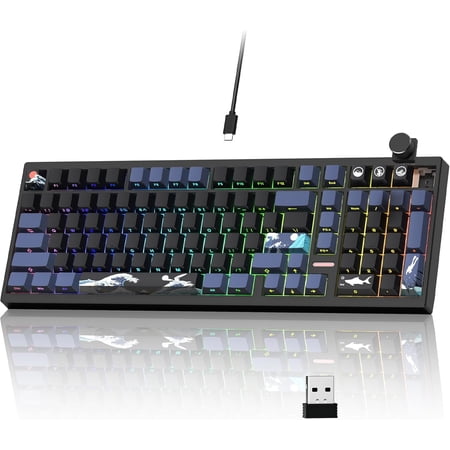 Gaming Keyboard, Mechanical Keyboard with Number Pad, 98% Creamy Keyboard RGB Backlit with Volume Knob, BT5.0/2.4GHz/USB-C Mode, Hot Swappable Custom Keyboard with Linear Switches
