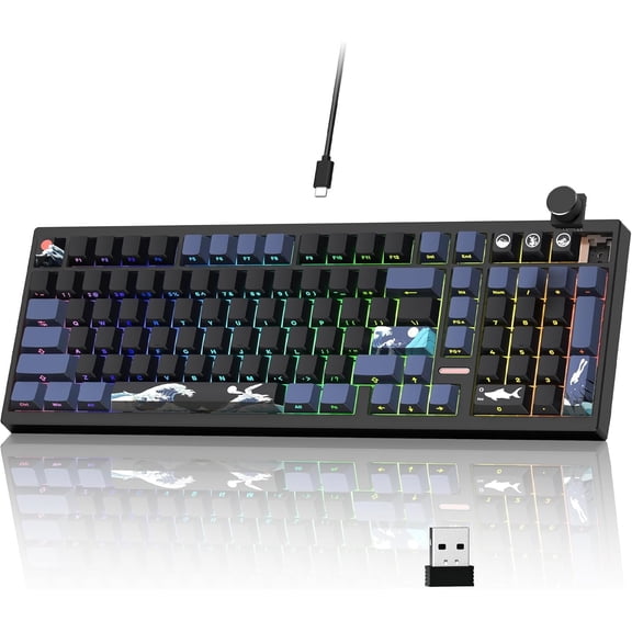 Gaming Keyboard, Mechanical Keyboard with Number Pad, 98% Creamy Keyboard RGB Backlit with Volume Knob, BT5.0/2.4GHz/USB-C Mode, Hot Swappable Custom Keyboard with Linear Switches