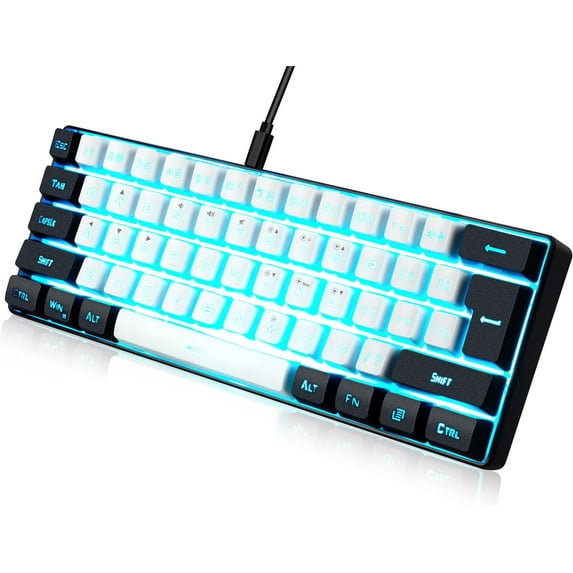 Gaming Keyboard, Minimalist Portable Wired Ultra-Compact Mini 61 Keys RGB Backlit Keyboard (White-Black)