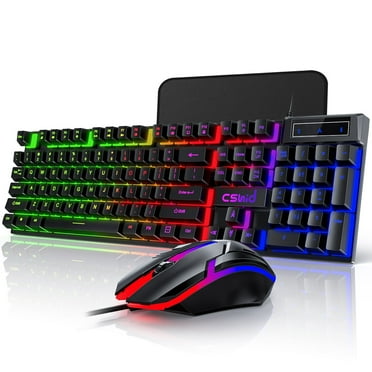 Gaming Keyboard & Mouse, 104 Keys Rainbow LED RGB Backlit Quiet Computer Keyboard, Multimedia Keys, 26 Anti-ghosting Keys, Waterproof Light up USB Wired Keyboard for PC Gamers Desktop Computer Laptop