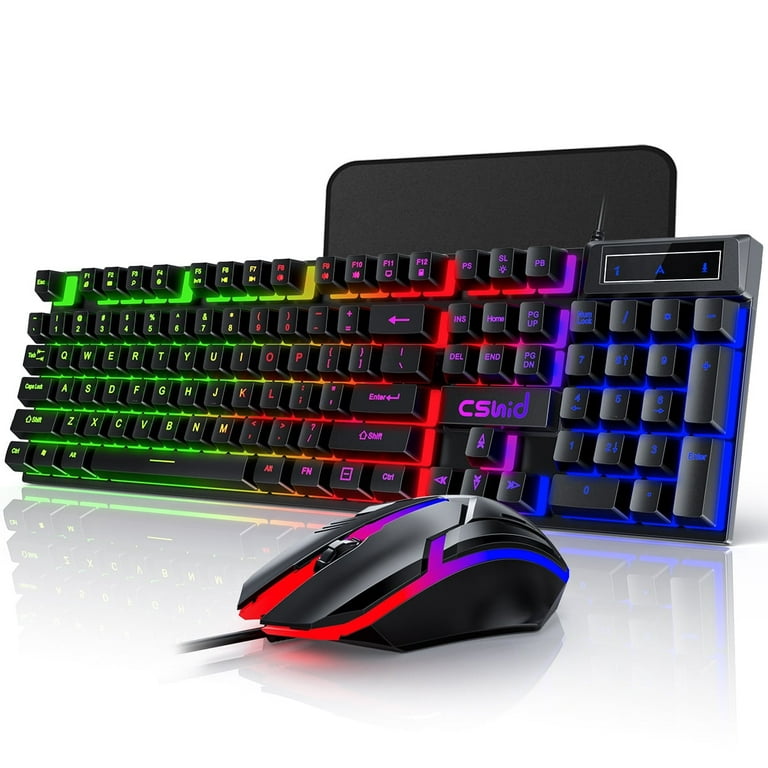 Gaming Keyboard & Mouse, 104 Keys Rainbow LED RGB Backlit Quiet Computer  Keyboard, Multimedia Keys, 26 Anti-ghosting Keys, Waterproof Light up USB