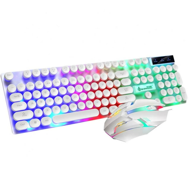 Gaming Keyboard and Mouse Combo Gift , Wired 108-Key Gaming Keyboard with Rainbow LED Backlit and Mechanical Keys Round Keycaps for PC Gamer Computer Desktop,White