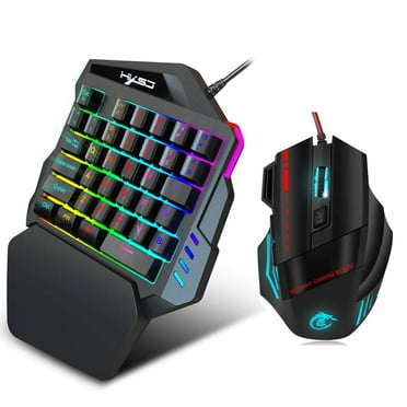 Gaming Keyboard and Mouse Combo,One Hand Mini 35 Keys Wired Game Keyboard, Wired 6 Buttons Adjustable Mice, Computer PC Mechanical Feel Keyboard and Mouse Sets for PC/Laptop