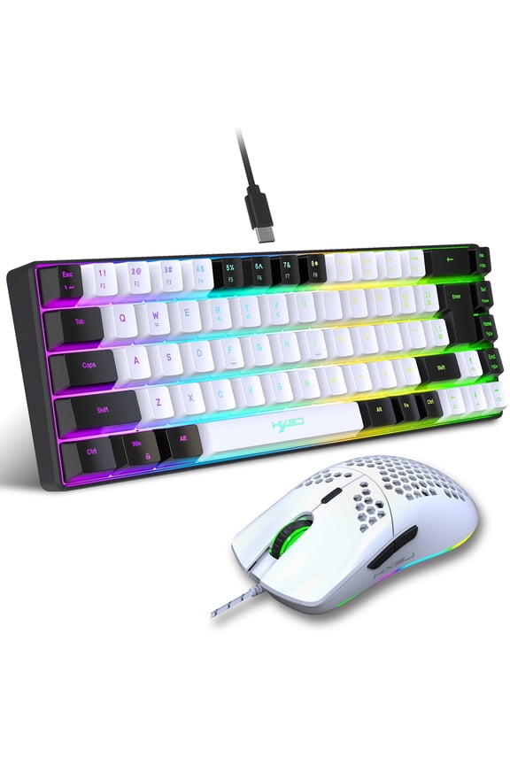 Gaming Keyboard and Mouse Combo with RGB Backlit 68-Key Color-Blocking Keyboard with Detachable Type-C Cable/Lightweight Honeycomb Gaming Mouse Wired for Laptop PC Gamer